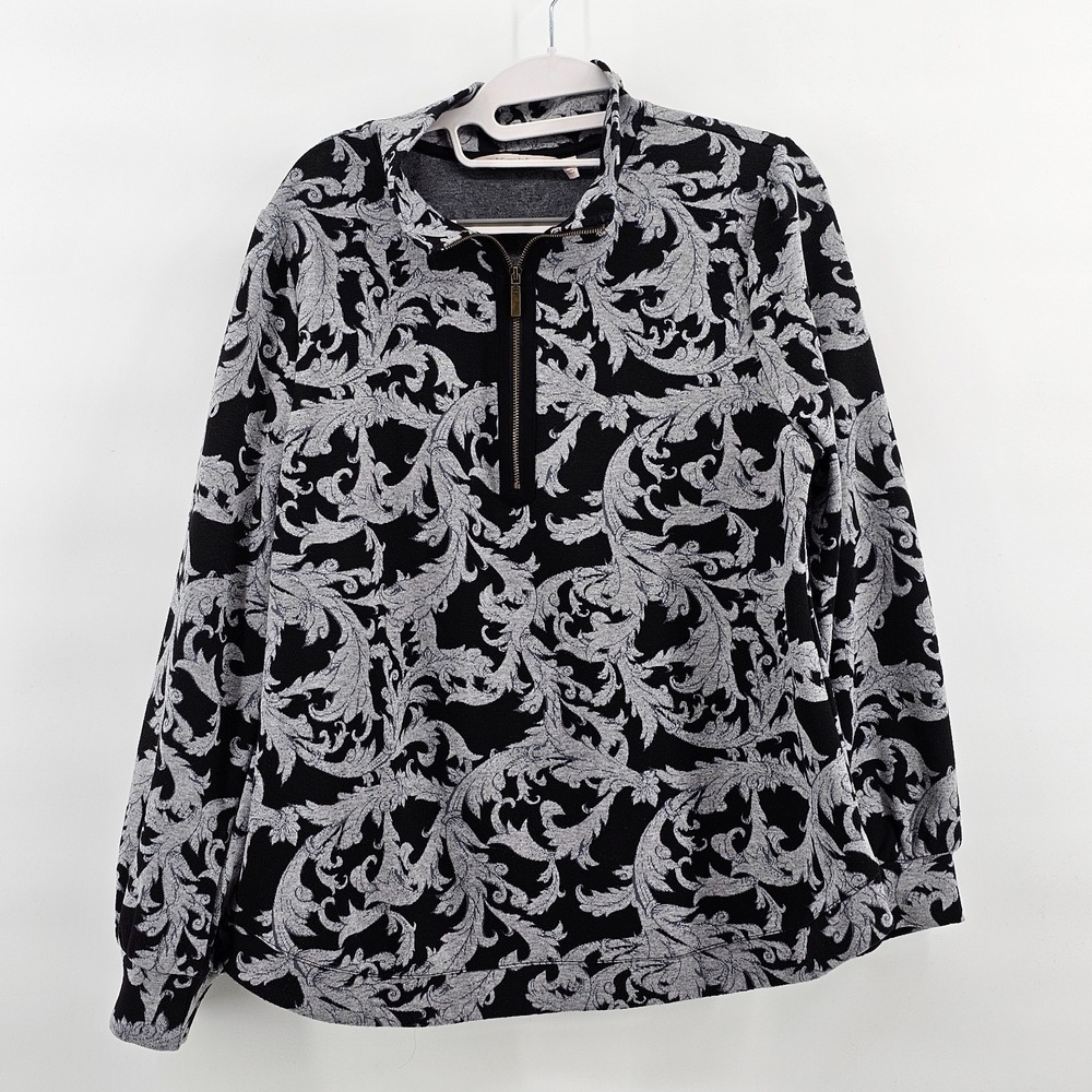 Women's Soft Surroundings Winona 1/2 Zip Pullover Black Gray Long Sleeve Size L
